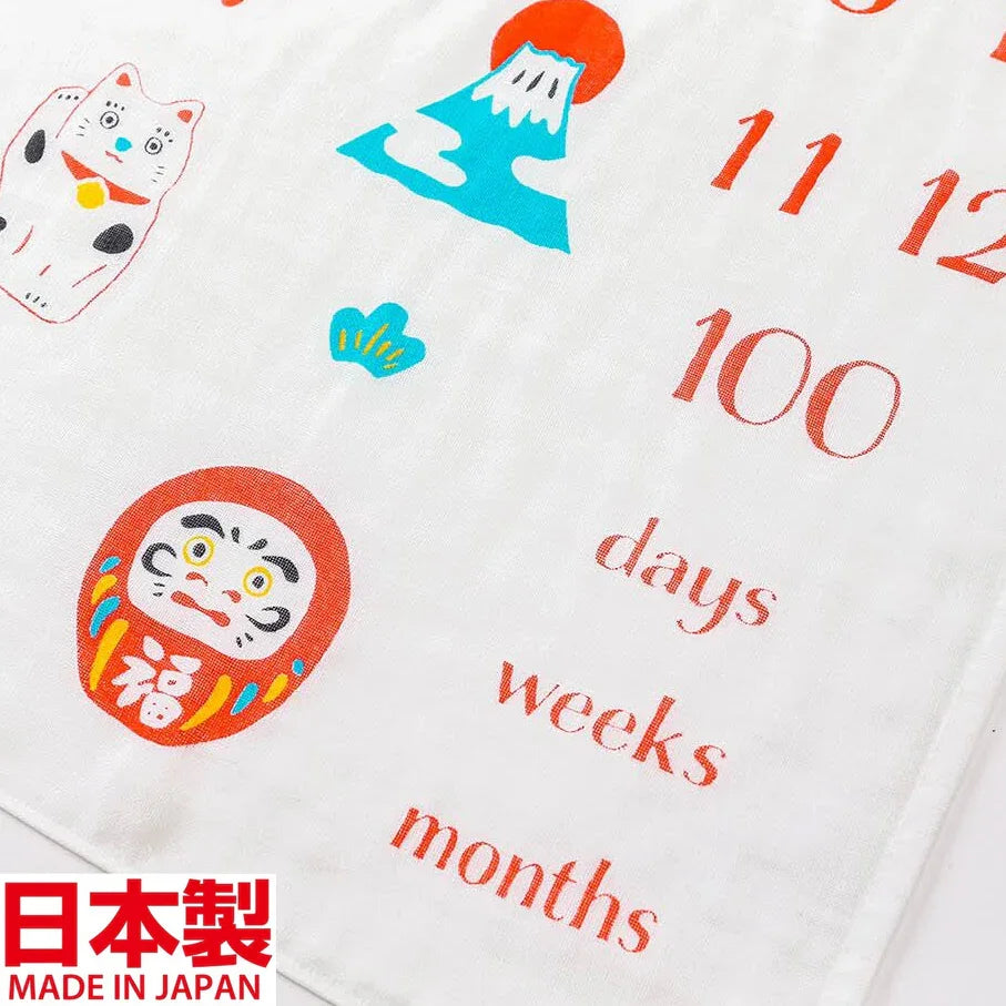 帶有「日、週、月」數字設計之月齡布,適合成長紀錄拍照。