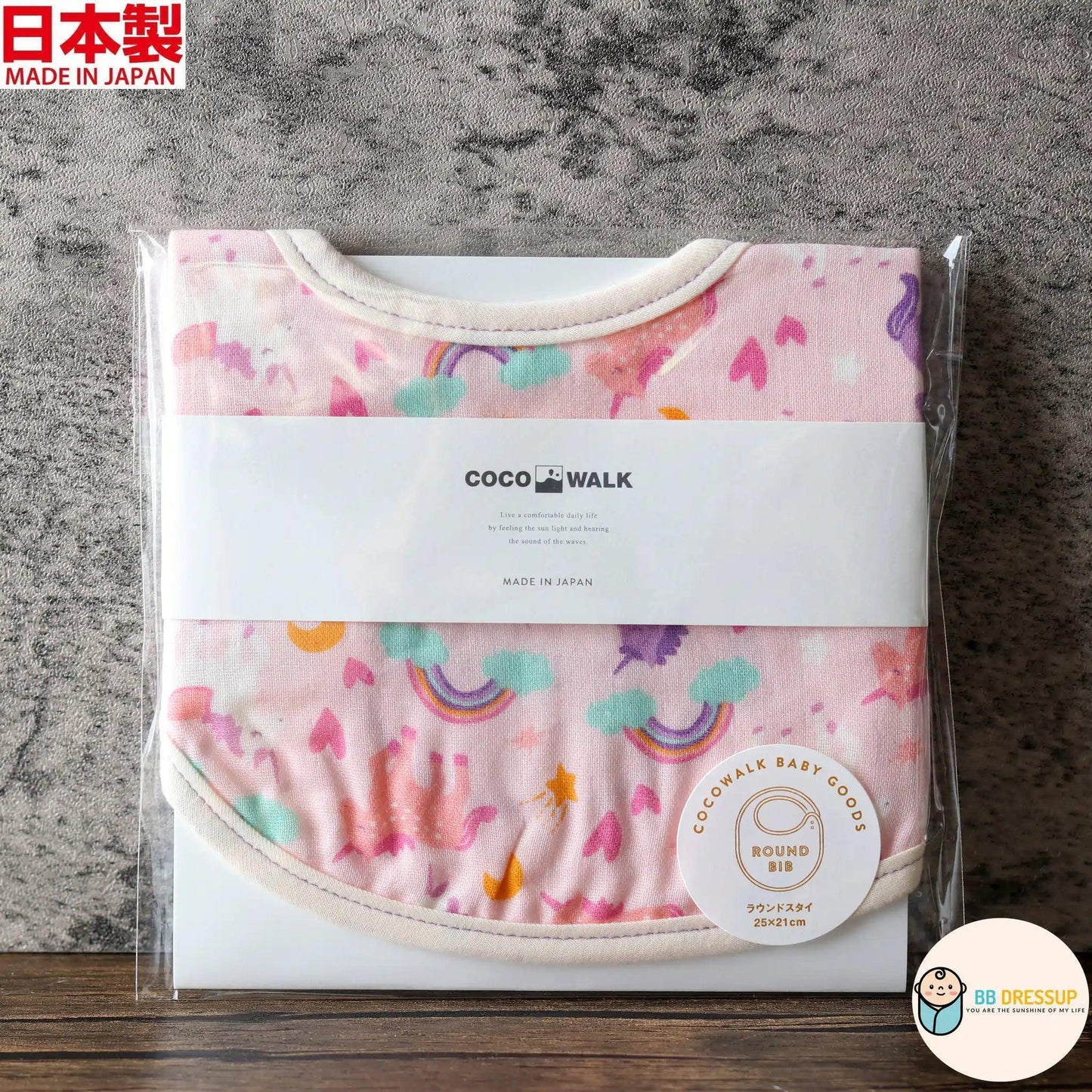 日本製獨角獸圖案嬰兒口水巾,採用100%純棉材質。