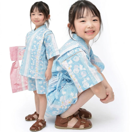 藍色條紋日本傳統浴衣連身衣嬰兒節慶套裝