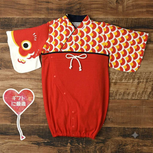 紅色鯉魚圖騰設計的日系嬰兒服飾