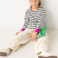 [現貨] 日本直送 OMNES 女童裝黑白橫間抓絨內裡長袖上衣 (100cm) - BB Dressup