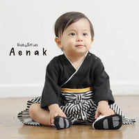 [現貨] 日本直送 Aenak 男童裝 黑色無徽章日本和服嬰兒連身衣 (70cm) - BB Dressup
