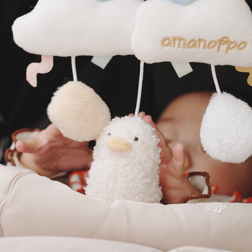 [現貨] 日本直送 Amanoppo 彩虹可愛鴨仔螺旋紋布料嬰兒車掛飾