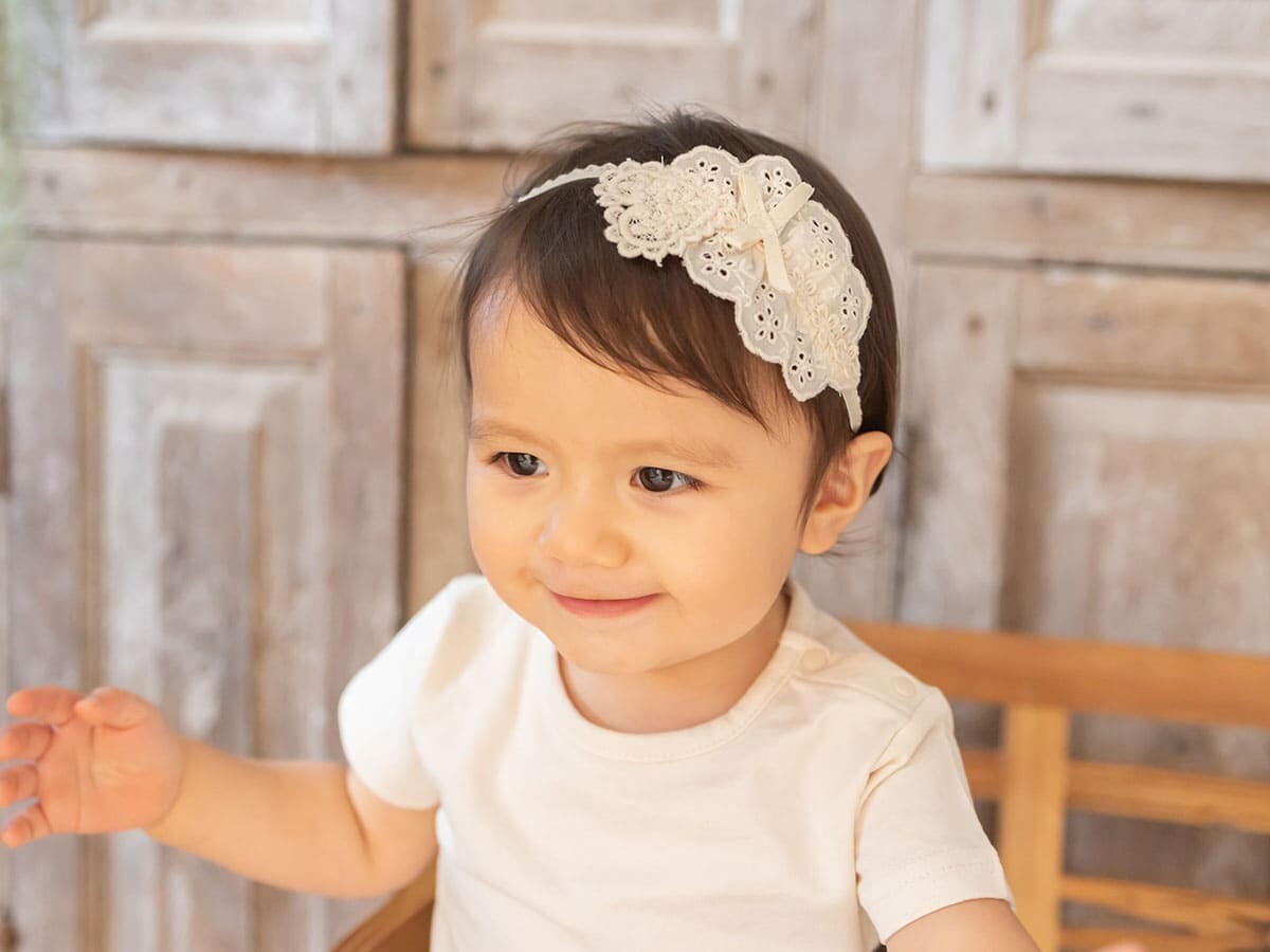 [現貨] 日本製 Amorosa mamma 有機棉愛心嬰兒蕾絲髮帶