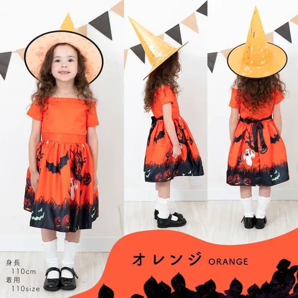 [現貨] 日本直送 Brightlele 女童萬聖節橙色女巫套裝 (110-130cm) - BB Dressup