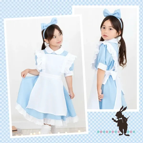 [現貨] 日本直送 Brightlele 女童粉藍萬聖節愛麗絲女僕圍裙套裝 (110cm) - BB Dressup