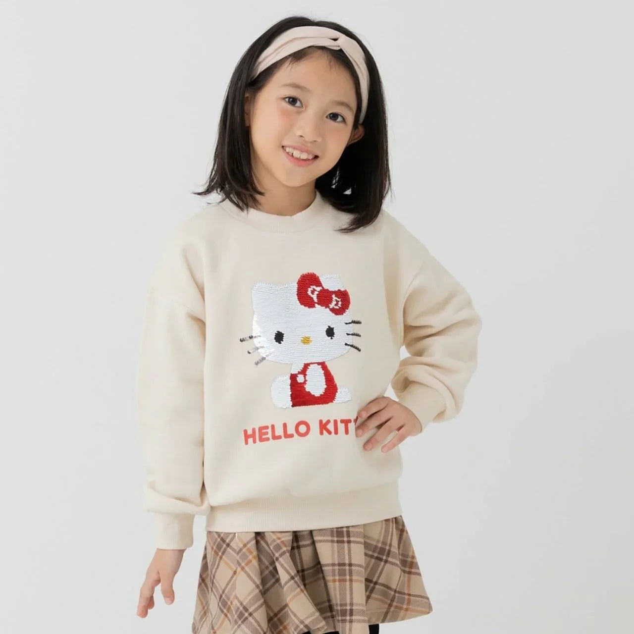 [現貨] 日本直送 Hello Kitty 幼童米色珠片長袖衛衣 (80cm) - BB Dressup