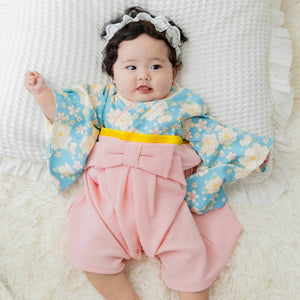 [現貨] 日本直送 Chil2 嬰兒粉紅牡丹圖案和服造型連身衣/BB衫 (60-80cm) - BB Dressup