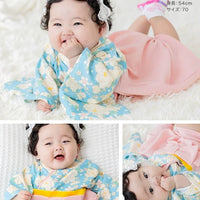 [現貨] 日本直送 Chil2 嬰兒粉紅牡丹圖案和服造型連身衣/BB衫 (60-80cm) - BB Dressup