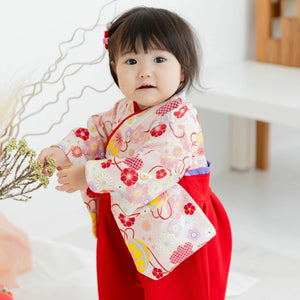 [現貨] 日本直送 Chil2 嬰兒紅色手鞠圖案和服造型連身衣/BB衫 (60-80cm) - BB Dressup
