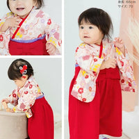 [現貨] 日本直送 Chil2 嬰兒紅色手鞠圖案和服造型連身衣/BB衫 (60-80cm) - BB Dressup