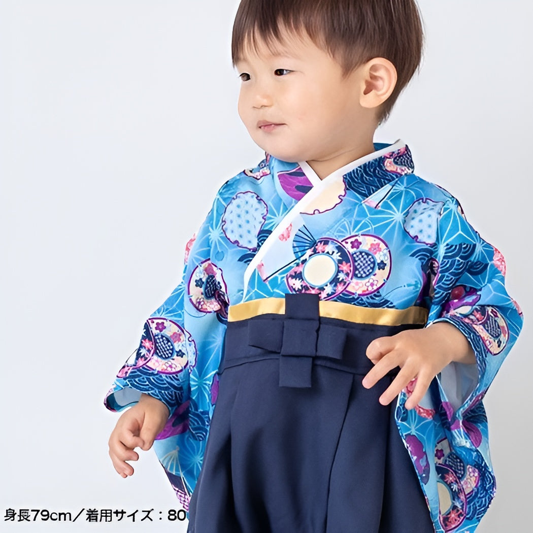 [現貨] 日本直送 Chil2 嬰兒藍色和服造型套裝 (連配飾/襪) (70-90cm) - BB Dressup