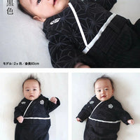 [現貨] 日本直送 Chil2 初生嬰兒黑麻葉和服造型連身衣/BB衫 (50-70cm) - BB Dressup