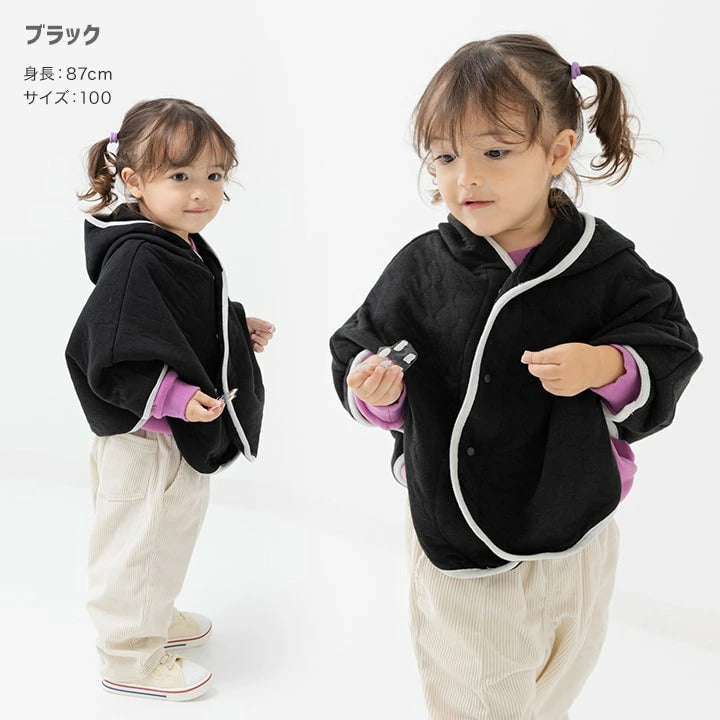 [現貨] 日本直送 Chil2 嬰兒黑色針織全棉連帽披肩 (80-90cm) - BB Dressup