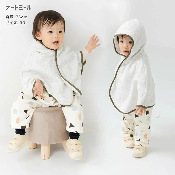 [現貨] 日本直送 Chil2 嬰兒淺灰色針織全棉連帽披肩 (80-100cm) - BB Dressup