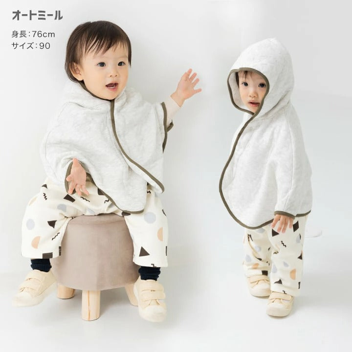 [現貨] 日本直送 Chil2 嬰兒淺灰色針織全棉連帽披肩 (80-100cm) - BB Dressup