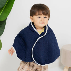 [現貨] 日本直送 Chil2 嬰兒海軍藍色針織全棉連帽披肩 (80-100cm) - BB Dressup
