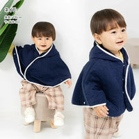 [現貨] 日本直送 Chil2 嬰兒海軍藍色針織全棉連帽披肩 (80-100cm) - BB Dressup