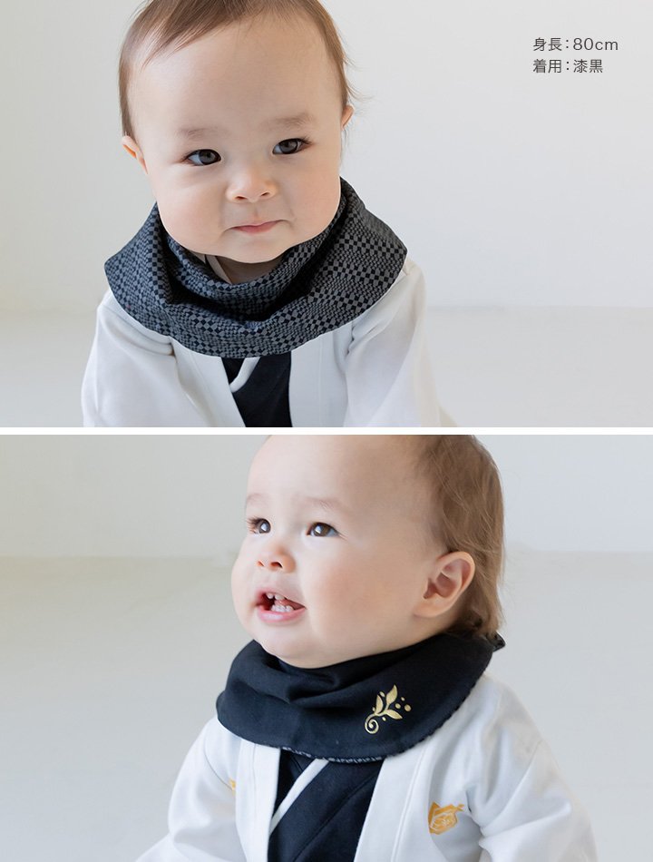 [現貨] 日本直送 Chil2 嬰兒格紋披肩設計雙面口水肩 (黑色/淺灰) - BB Dressup