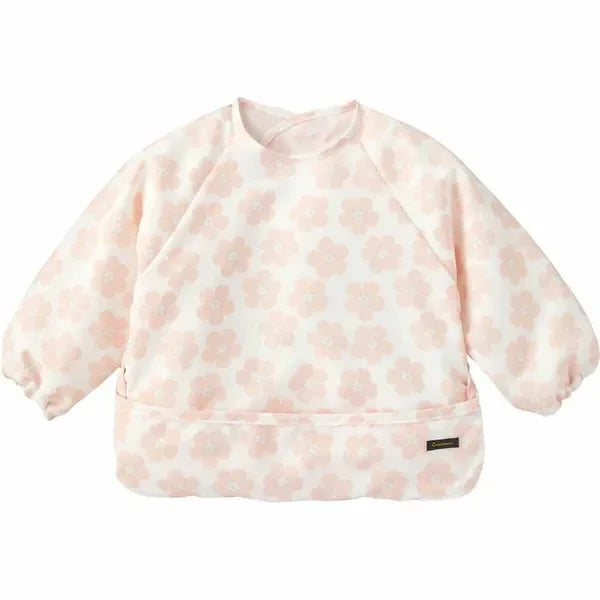 [現貨] 日本直送Combi Mini嬰兒粉紅小花可折叠防水長袖圍裙 (90-100cm) - BB Dressup