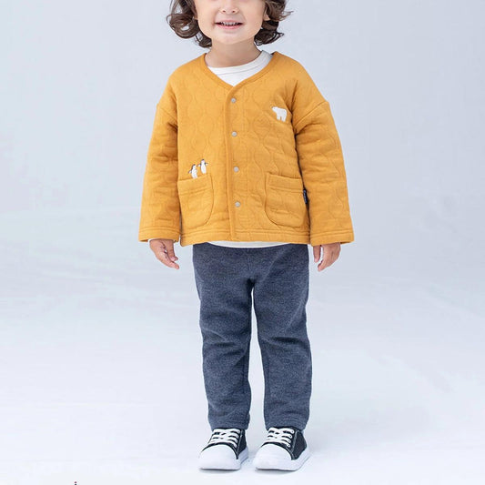 [現貨] 日本直送Combi Mini嬰兒橙黃色保暖針織被子長袖開襟衫 (110cm) - BB Dressup