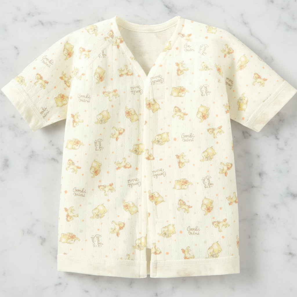 [現貨] 日本直送 Combi Mini初生嬰兒100%純棉動物圖案七分袖保暖上衣 - BB Dressup