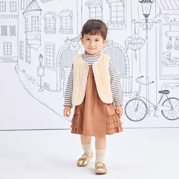 [現貨] 日本直送Combi Mini初生嬰兒淺米色長絨毛背心外套 (80-90cm) - BB Dressup