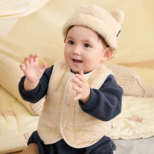 [現貨] 日本直送Combi Mini初生嬰兒海軍藍長絨毛背心外套 (80-90cm) - BB Dressup