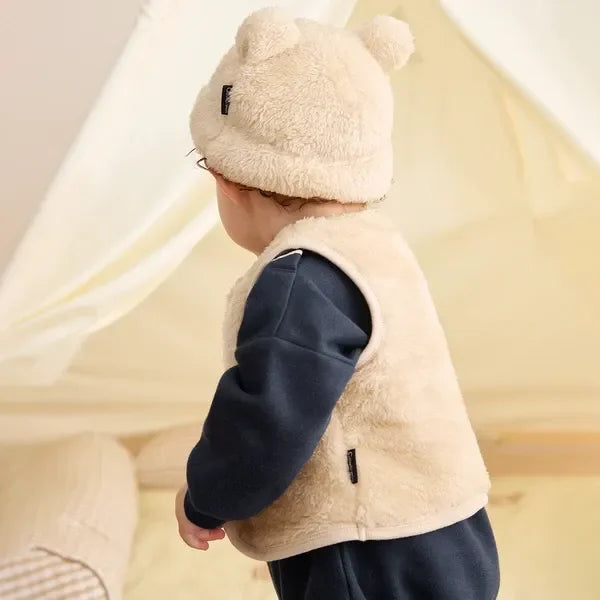 [現貨] 日本直送Combi Mini初生嬰兒淺米色長絨毛背心外套 (80-90cm) - BB Dressup