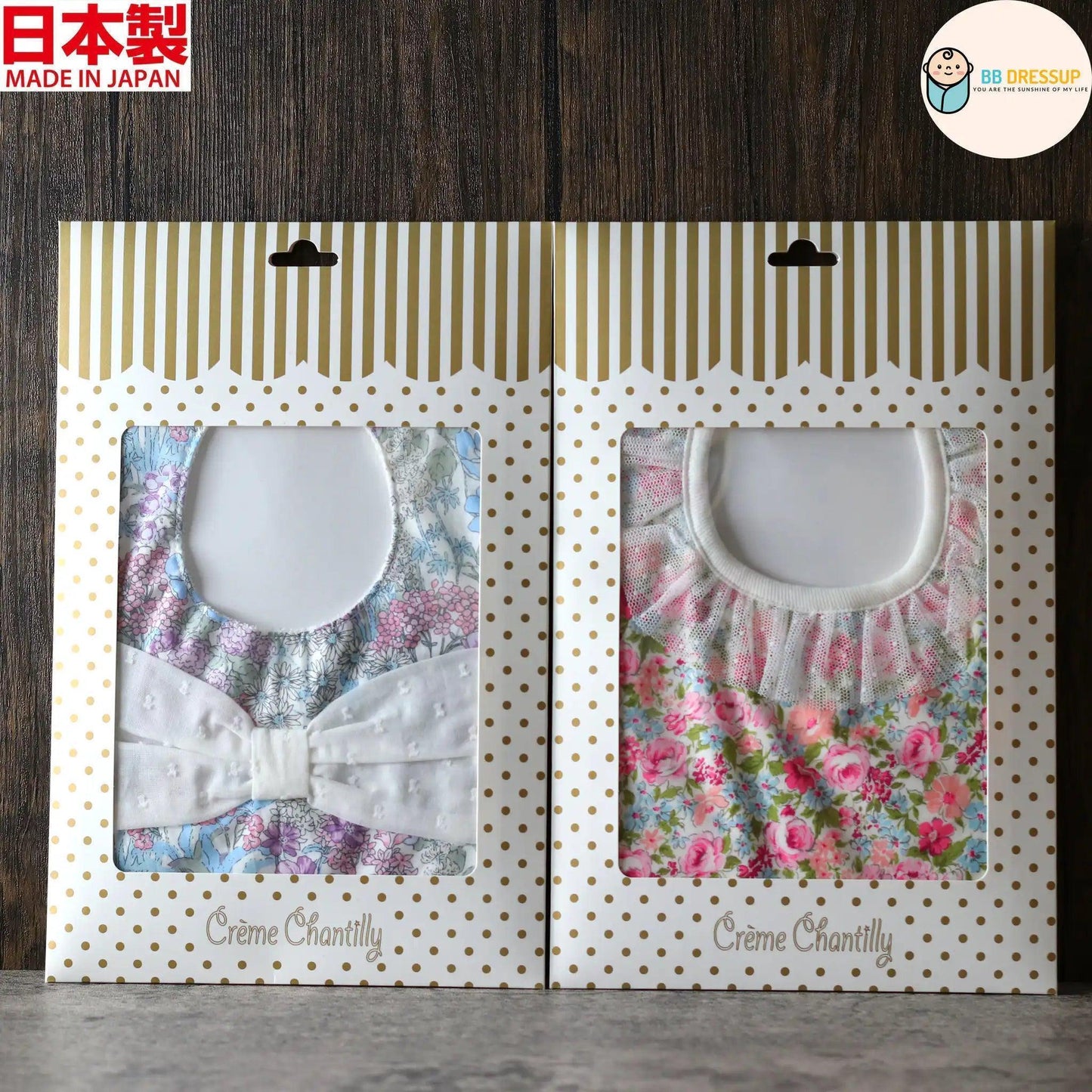 [現貨] 日本製Creme Chantilly初生嬰兒紫色碎花大蝴蝶絲帶口水肩 - BB Dressup