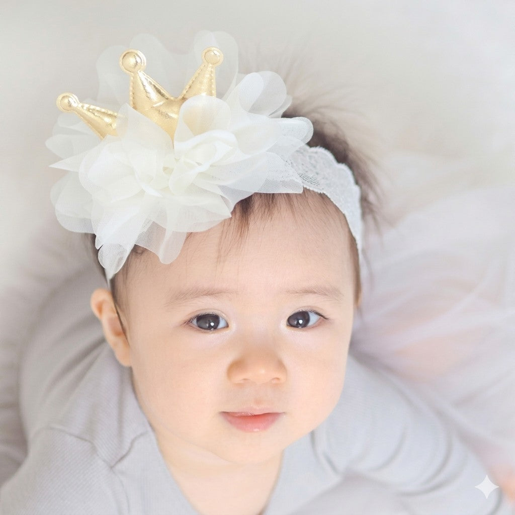 [現貨] 日本直送 Lien De Famille 嬰兒雪紡皇冠型蕾絲髮帶 - BB Dressup