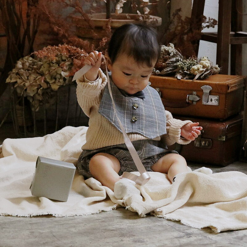 [現貨] 日本直送 Lien De Famille煲呔造型灰格仔禮服嬰兒口水肩/圍兜 - BB Dressup