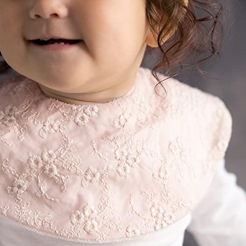 [現貨] 日本製 Lien De Famille粉紅色繡花圓形嬰兒口水肩/圍兜 - BB Dressup