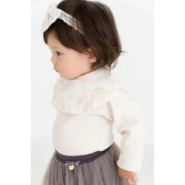 [現貨] 日本製 Lien De Famille 白色繡花圓形嬰兒口水肩/圍兜 - BB Dressup