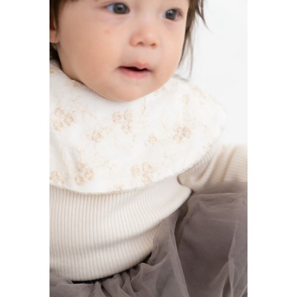 [現貨] 日本製 Lien De Famille 白色繡花圓形嬰兒口水肩/圍兜 - BB Dressup