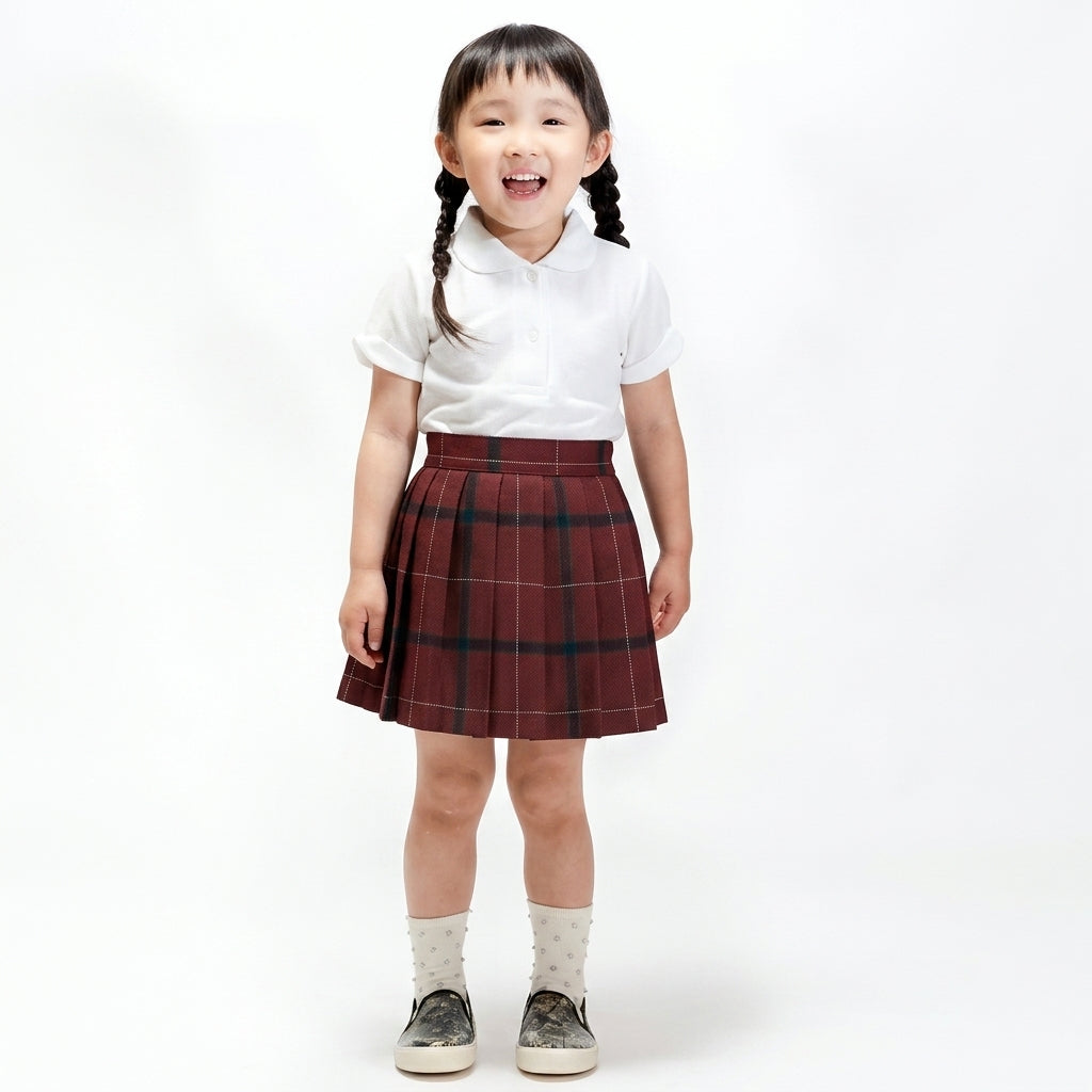 日本製 松永株式會社 女童手高品質紅色先染格子百褶裙