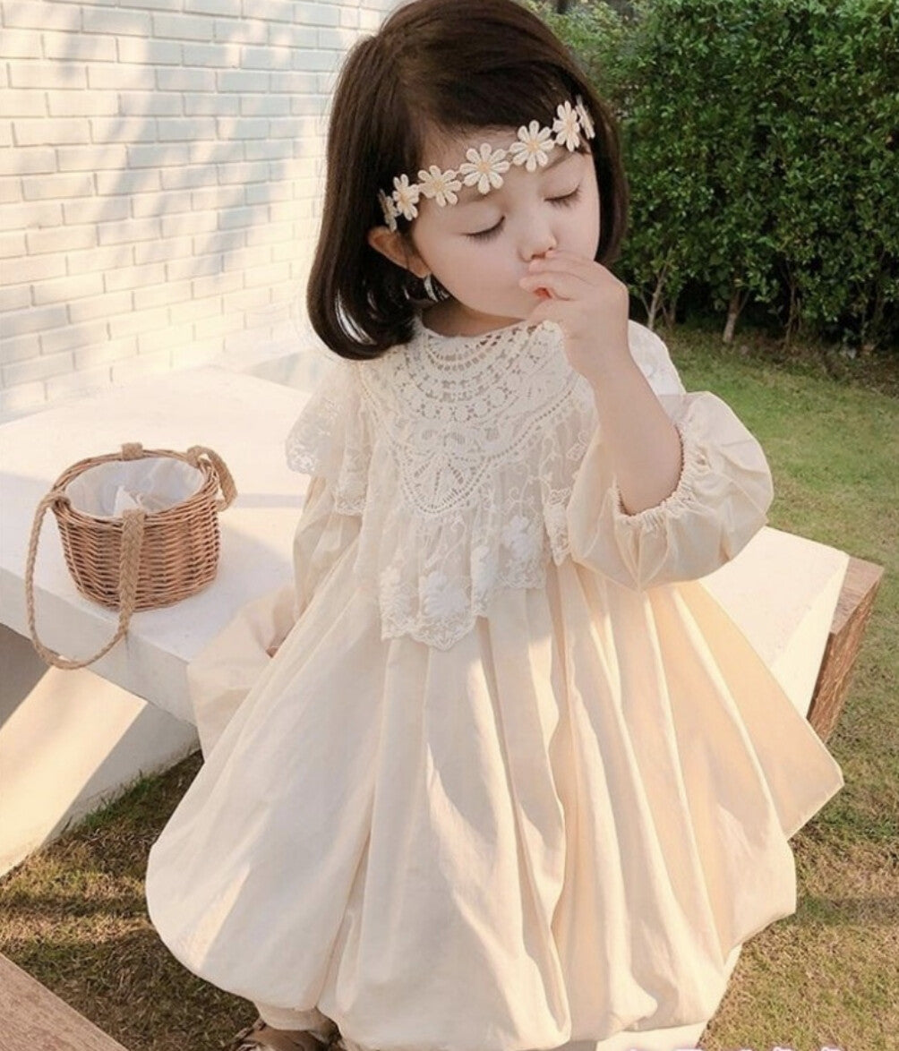 [現貨] 日本直送 Migaro 女童米色Lace連身裙洋裝 (100-110cm) - BB Dressup