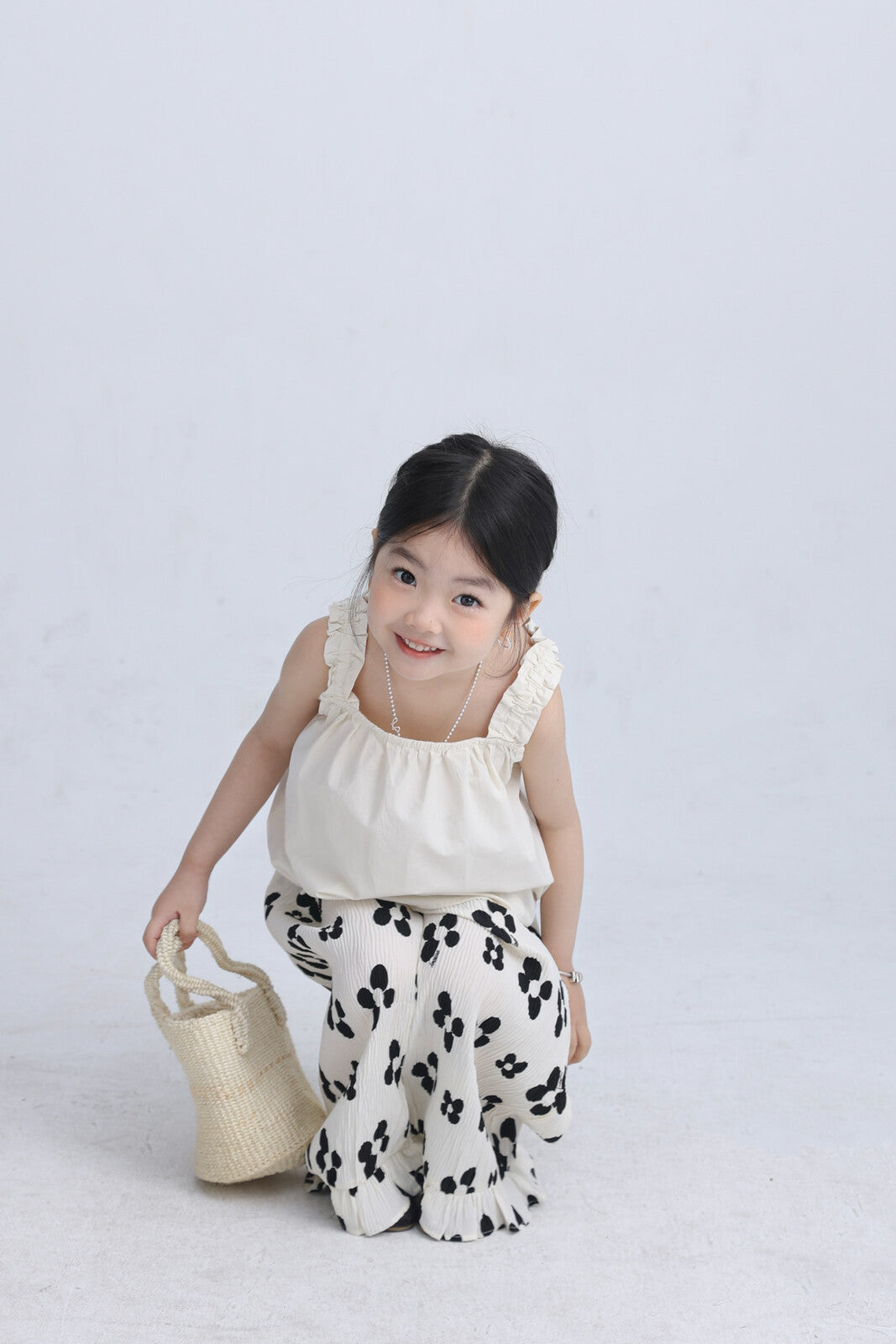 [現貨] 日本直送 Migaro 女童全棉白色荷葉吊帶背心 (100-110cm) - BB Dressup