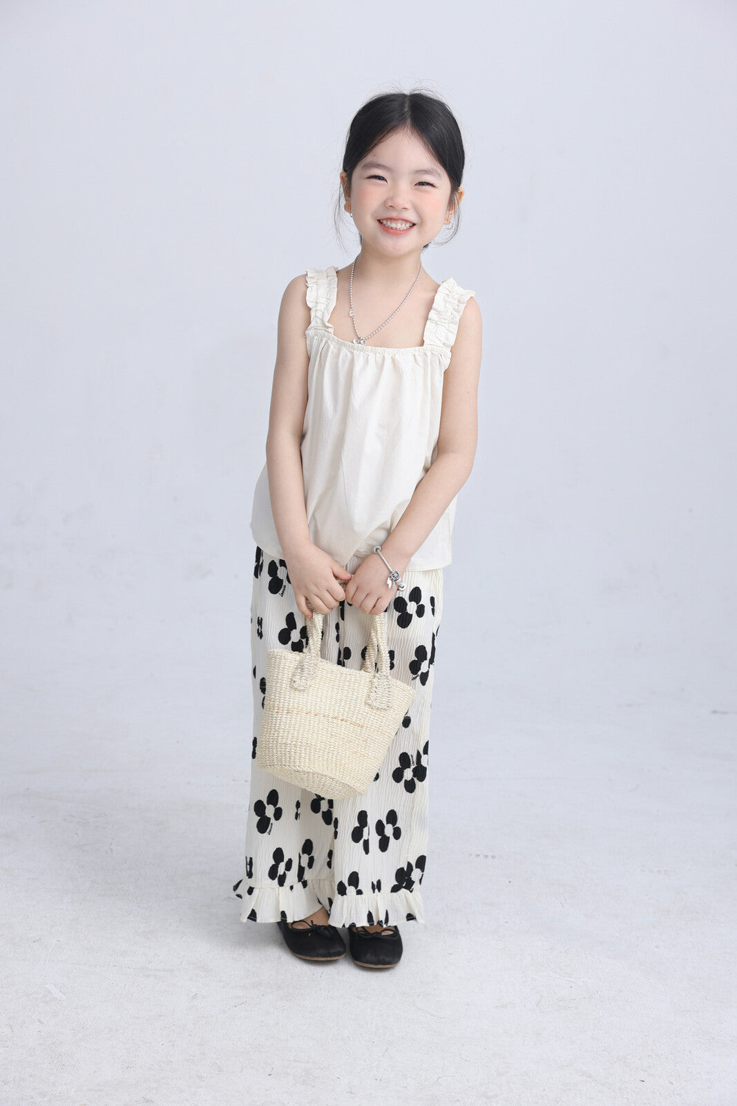 [現貨] 日本直送 Migaro 女童全棉白色荷葉吊帶背心 (100-110cm) - BB Dressup