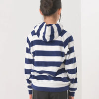 [現貨] 日本直送 OMNES 女童裝藍白橫間抓絨帶帽衛衣 (100-130cm) - BB Dressup