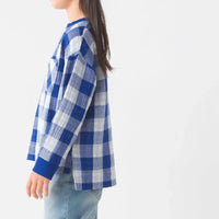 [現貨] 日本直送 OMNES 童裝藍白格仔雙層紗布長袖上衣 (100-130cm) - BB Dressup