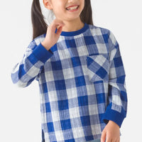 [現貨] 日本直送 OMNES 童裝藍白格仔雙層紗布長袖上衣 (100-130cm) - BB Dressup