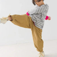 [現貨] 日本直送 OMNES 女童裝灰白橫間抓絨內裡長袖上衣 (100-130cm) - BB Dressup