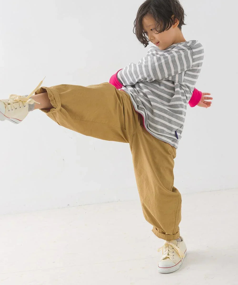 [現貨] 日本直送 OMNES 女童裝灰白橫間抓絨內裡長袖上衣 (100-130cm) - BB Dressup