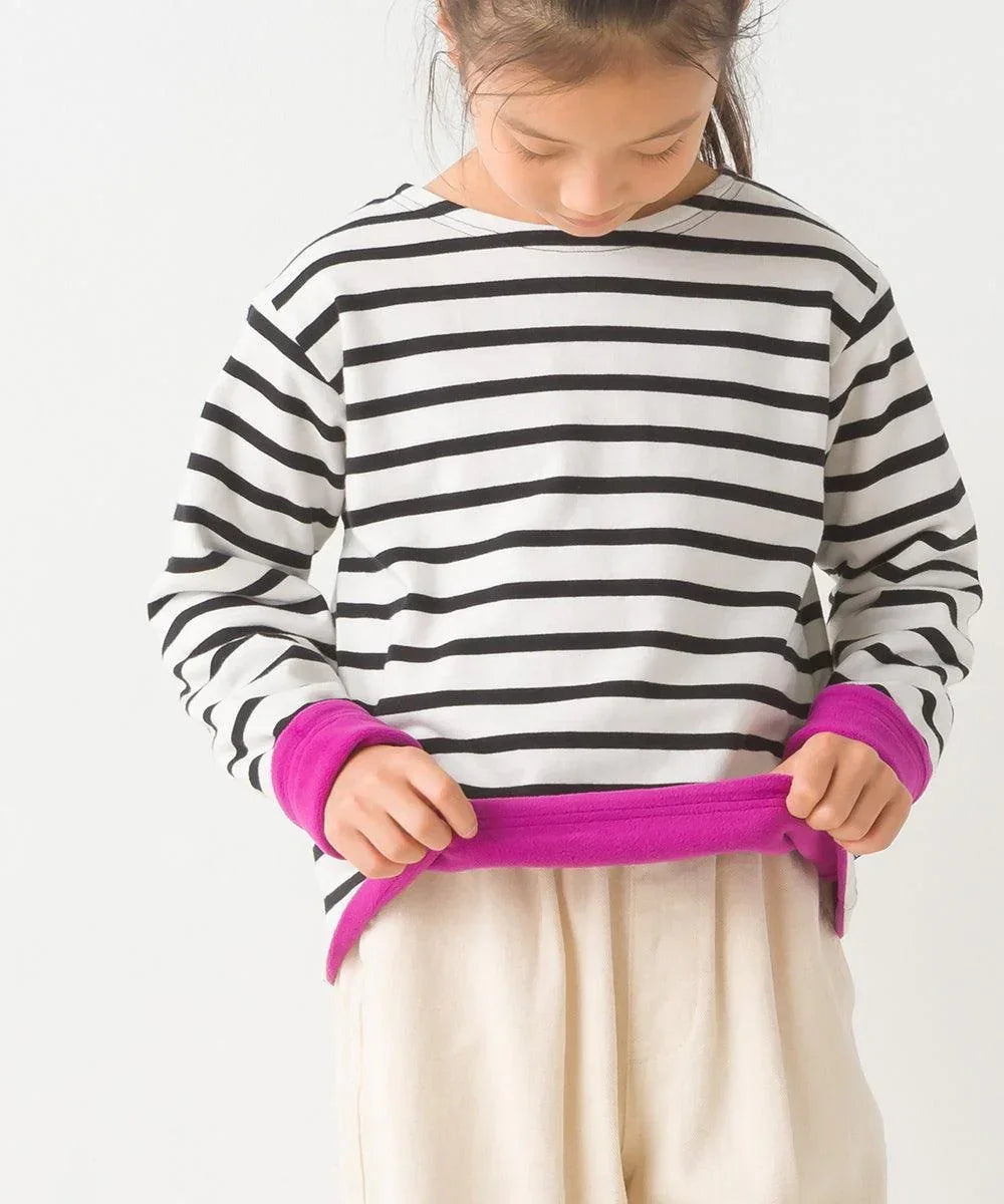 [現貨] 日本直送 OMNES 女童裝黑白橫間抓絨內裡長袖上衣 (100cm) - BB Dressup