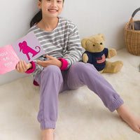 [現貨] 日本直送 OMNES 女童裝灰白橫間抓絨內裡長袖上衣 (100-130cm) - BB Dressup