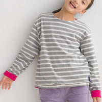 [現貨] 日本直送 OMNES 女童裝灰白橫間抓絨內裡長袖上衣 (100-130cm) - BB Dressup