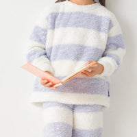 [現貨] 日本直送 OMNES 童裝粉藍白橫間毛毛長袖家居服上衣 (100-130cm) - BB Dressup