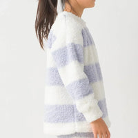 [現貨] 日本直送 OMNES 童裝粉藍白橫間毛毛長袖家居服上衣 (100-130cm) - BB Dressup