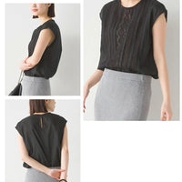 [現貨] 日本直送 OMNES 成人黑色棉質蕾絲無袖恤衫 - BB Dressup